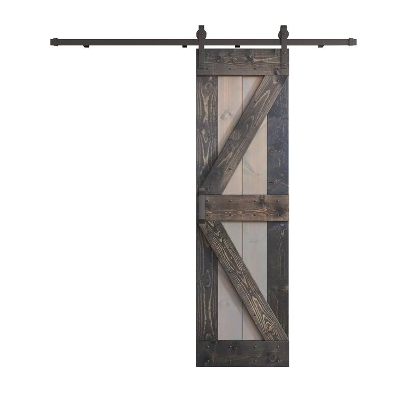 Coast Sequoia 30in x 84in K Series Multi-Color Pine Wood Sliding Barn Door With Hardware Kit - Light Grey / Carbon Grey