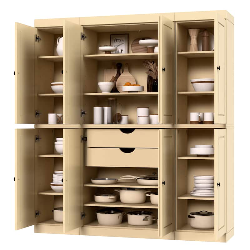 Palace Imports 100% Solid Wood Kitchen China Cabinet Pantry with Glass or Solid Wood Doors and 2-Drawer Kit - 65" x 71.5"