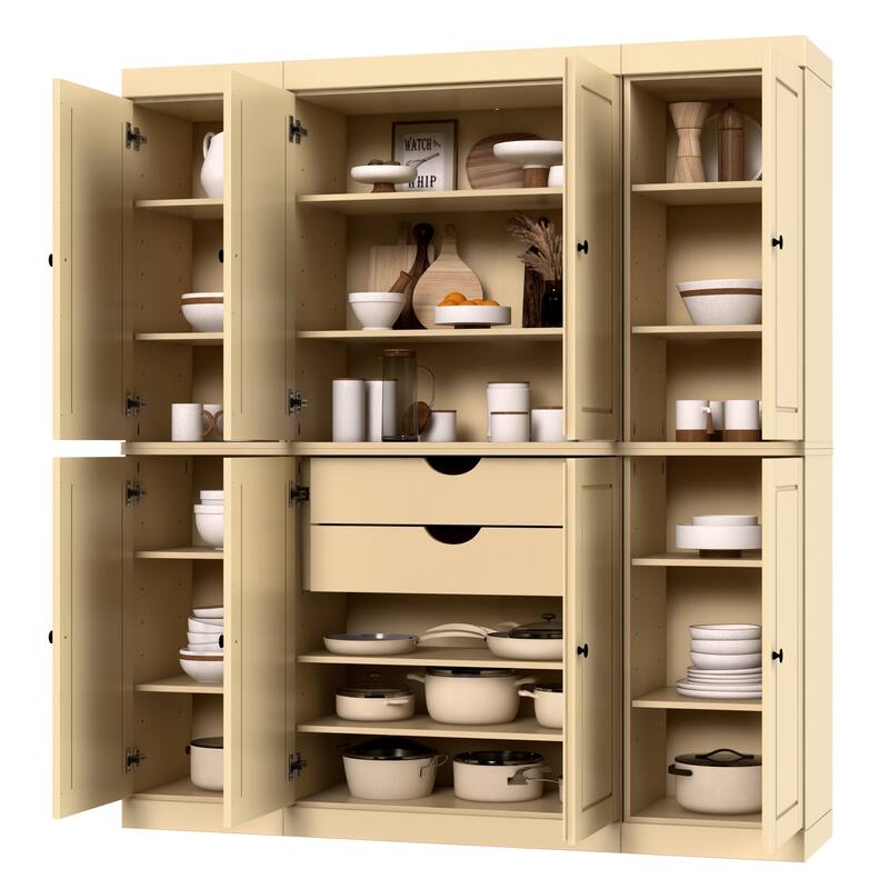 Palace Imports 100% Solid Wood Pantry Cabinet, Raised Panel Doors, 2 Drawers, Adjustable Shelves, 65" Wide, 71.5" Tall