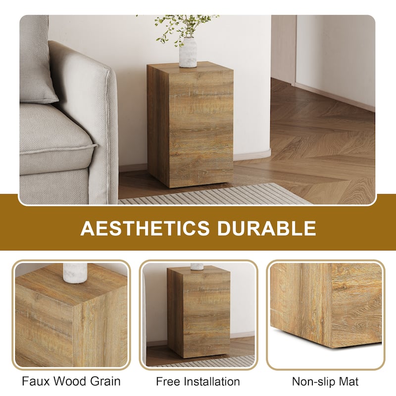 Elevate your living space With this modern MDF Coffee Table that showcases smooth, light Wood color texture patterns,12*12*19.6