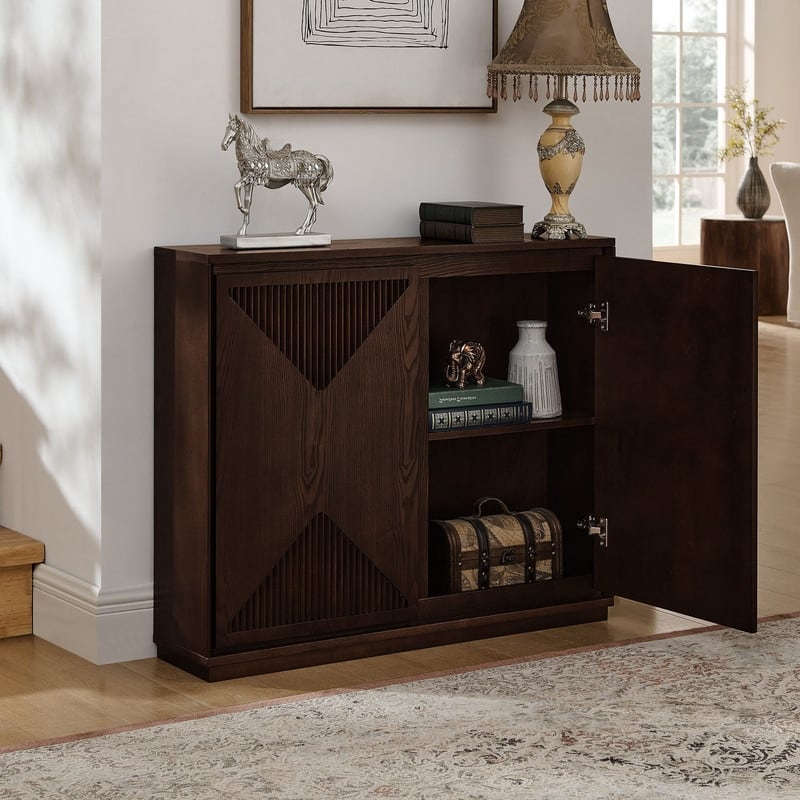 Mid Century Modern Narrow Buffet Cabinet with Storage, Side Cabinetfor Living Room or Entryway Organization