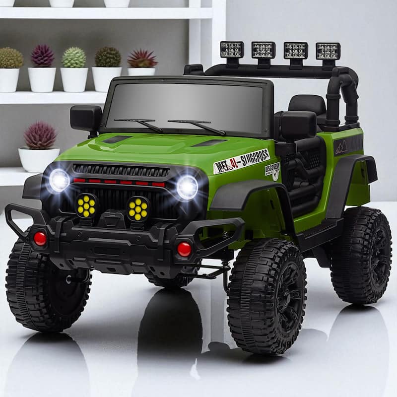 12V Ride-On Truck for Kids, Electric Car with Parent Remote, 4 Suspension Wheels, Music, LED Lights - Green