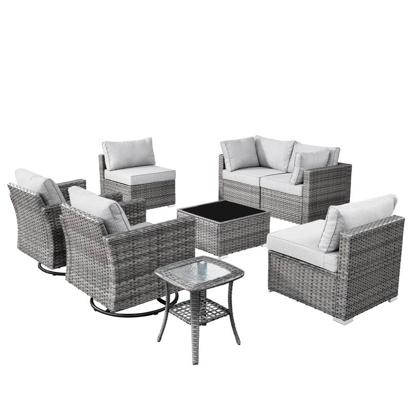 XIZZI 8-piece Patio Wicker Furniture Set with Swivel Chair