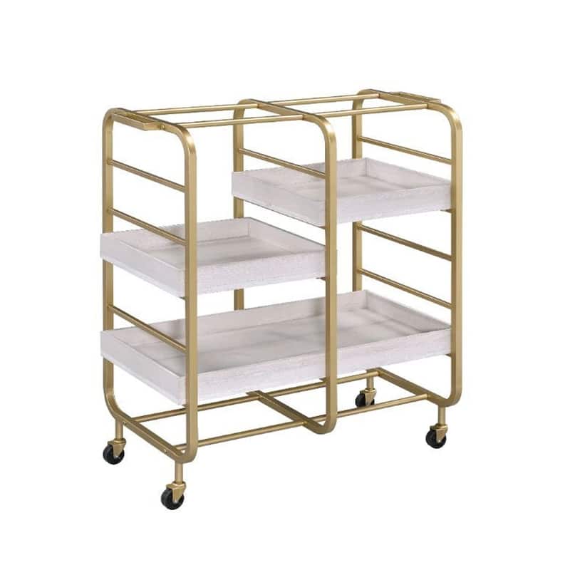ACME Vorrik Serving Cart in Gold & White-Washed - Serving Cart