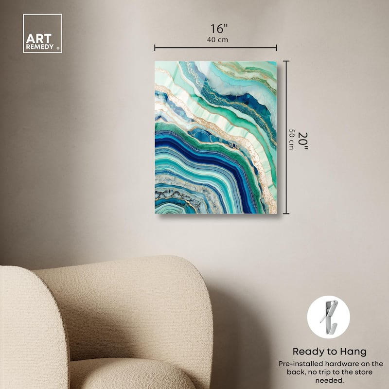 Blue Green Abstract Agate II Acrylic by Art Remedy, Ready to Hang