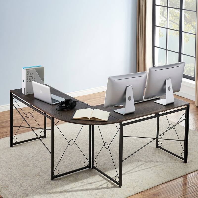 Javlergo L Shaped Gaming Desk Corner Desk Gaming Table for Home Office Computer Desk Sturdy Writing Workstation for Small Space - Grey