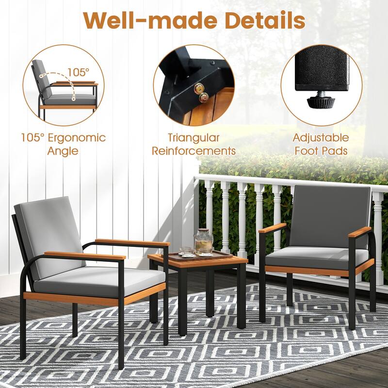 Gymax 3 Pieces Patio Furniture Set Outdoor Bistro Conversation Set w/