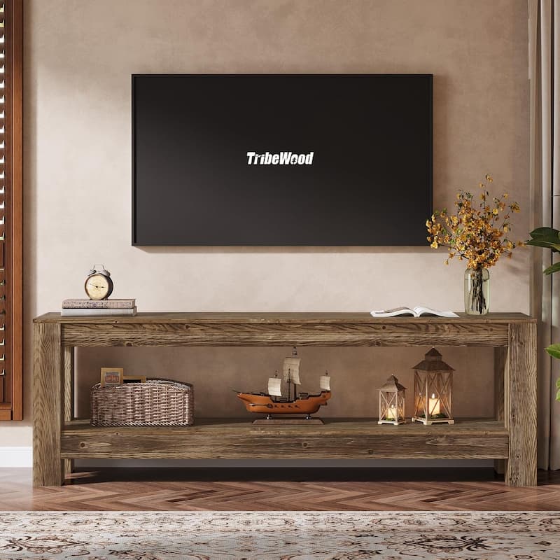 70.9-Inch Solid Wood Entertainment Center with Storage Shelves, Farmhouse TV Console for 65/70/80/85-Inch TVs