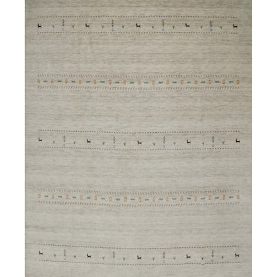 Hand Knotted Oriental 100% Wool Carpet Tribal Animal Pictorial Beige & Ivories Gabbeh Area Rug - 9' 10'' X 9' 9''