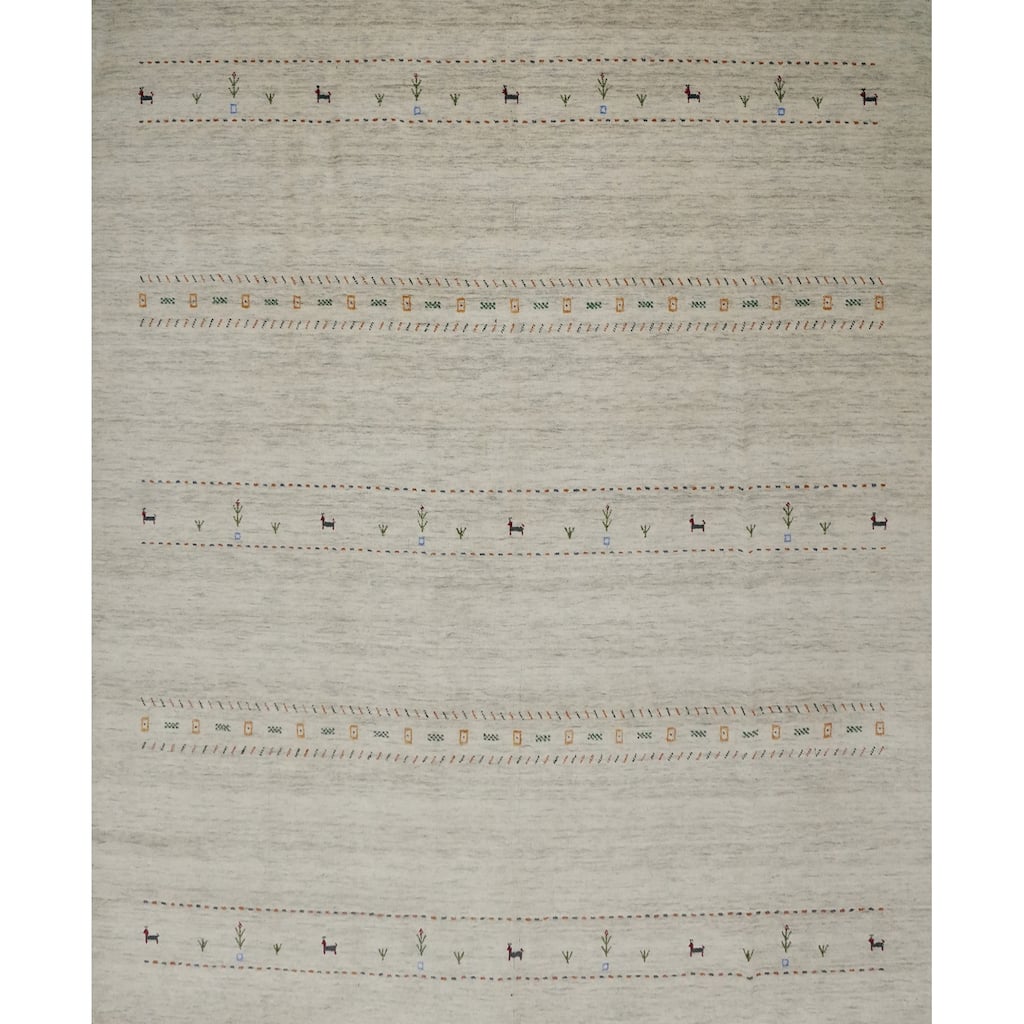 Hand Knotted Oriental 100% Wool Carpet Tribal Animal Pictorial Beige & Ivories Gabbeh Area Rug - 9' 10'' X 9' 9''