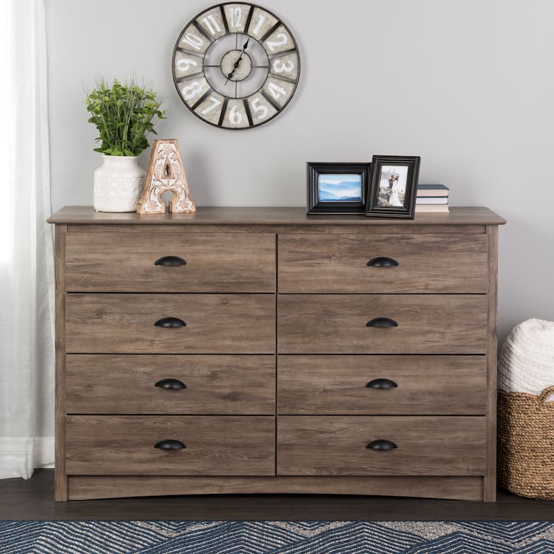 Prepac Sonoma 8 Drawer Double Dresser for Bedroom, Wide Chest of Drawers, Traditional Bedroom Furniture - Drifted Gray