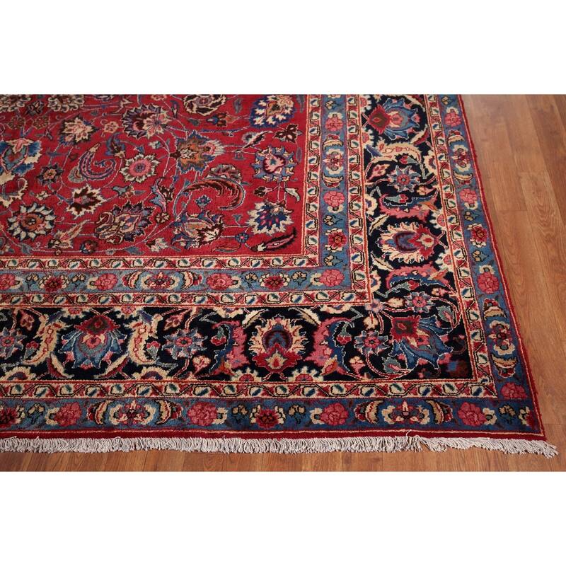 Floral Mashad Large Antique Persian Area Rug Handmade Wool Carpet - 9'6" x 16'4"