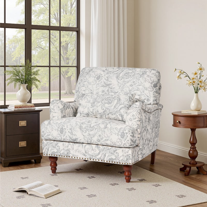 Mid Century Chenille Upholstered Accent Chair with Nailhead Trim