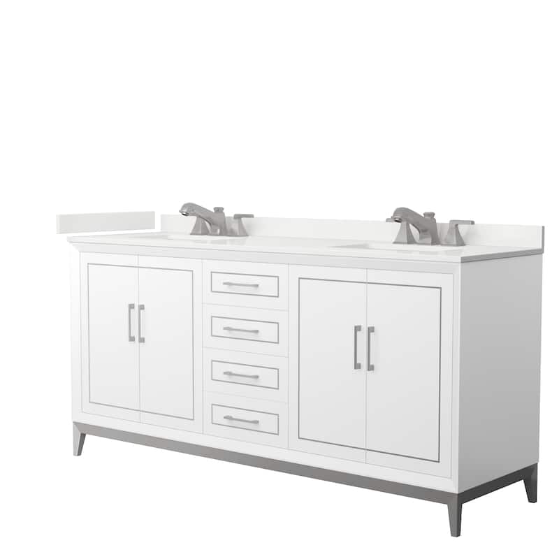 Marlena 72-inch Double Vanity, Quartz Top - White, Nickel Trim, White Quartz Top