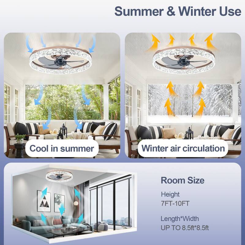 Low Profile Ceiling Fan with Light: 20-16 Inch, App Remote Control, Dimmable 3 CCT LED, 6 Wind Speeds, Ultra Quiet