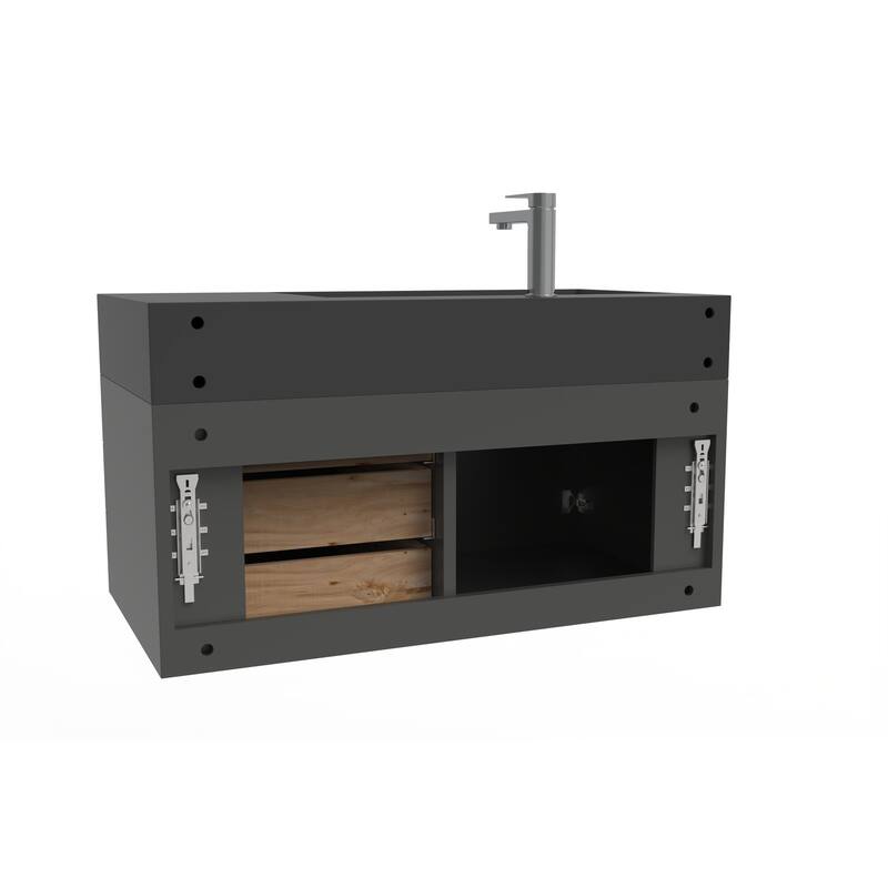 Amazon 36" Wall Mounted Bathroom Vanity Set w/ Black Top
