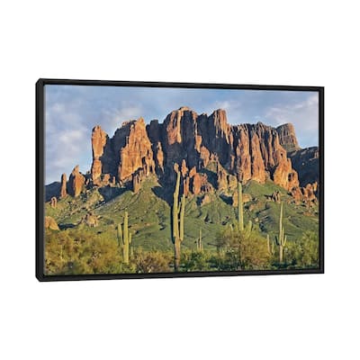 iCanvas "Saguaro Cacti And Superstition Mountains, Lost Dutchman State Park, Arizona II" by Tim Fitzharris Framed Canvas Print