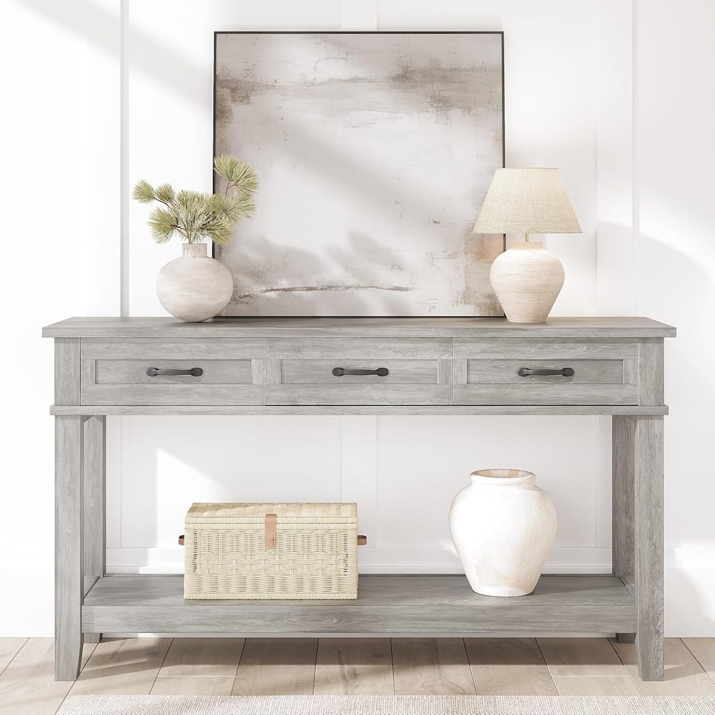 2 Tier Farmhouse Entryway Table, Console Table with 3 Storage Drawers
