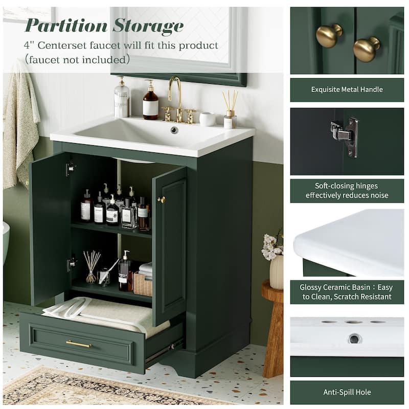 Bathroom Vanity with Sink, Bathroom Storage Cabinet with 1 Drawer and 2 Doors, Bathroom Vanities with Adjustable Shelf