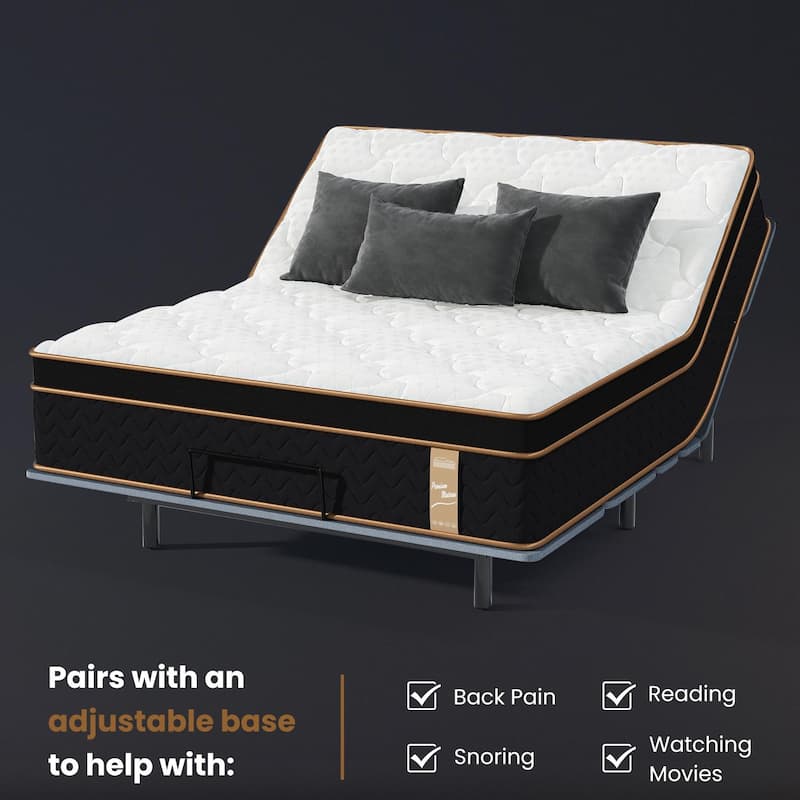 10 Inch Queen Plush Hybrid Mattress Gel Memory Foam Encased Coils Fiberglass Free Edge Support CertiPUR