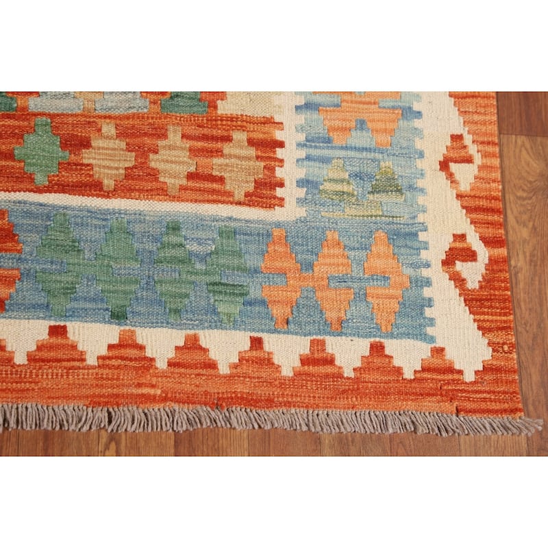 Geometric Kilim Oriental Area Rug Flatweave Wool Carpet - 4'11"x 6'7"