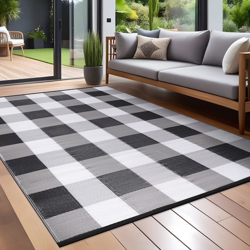 Beverly Rug Buffalo Plaid Outdoor Rug Waterproof for Patio, RV Camping