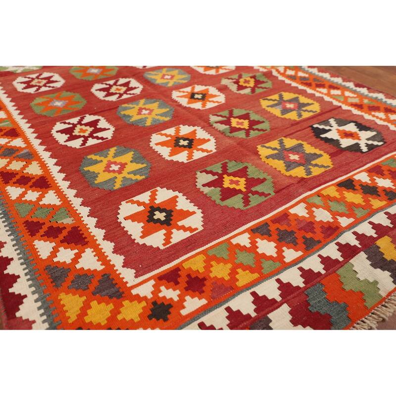 Vegetable Dye Kilim Qashqai Persian Vintage Flatweave Wool Carpet - 3'11"x 6'4"