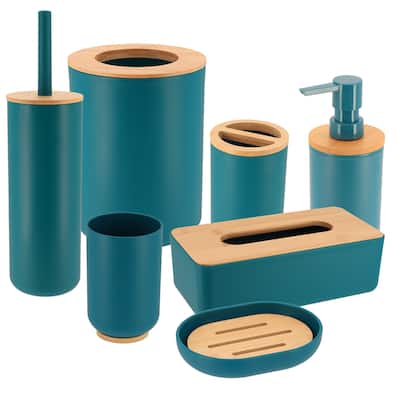 Blue Padang Bathroom Accessory Set 7-Pieces Bamboo