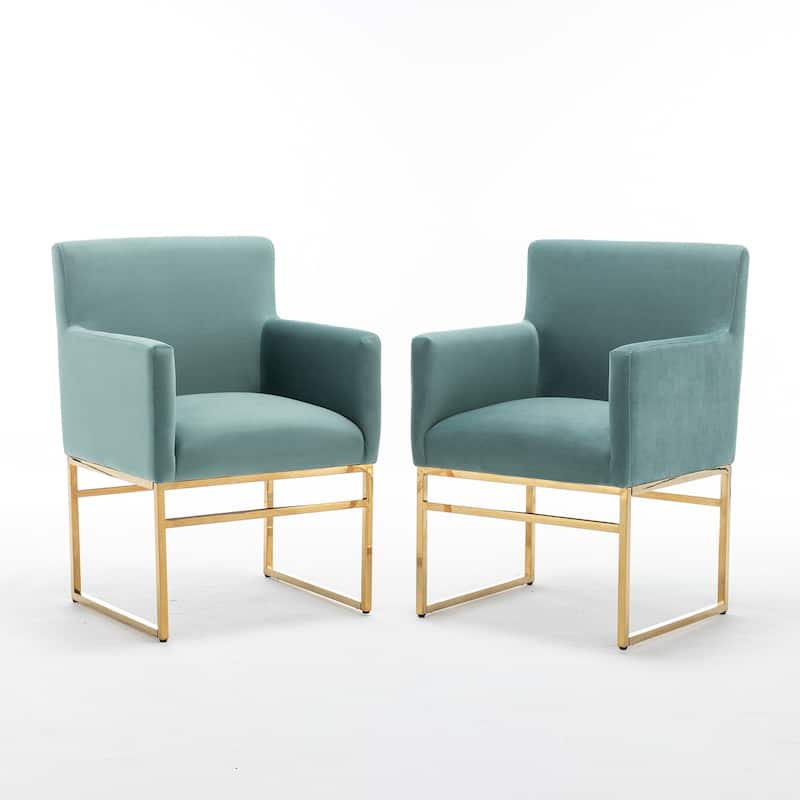 SEYNAR Modern Velvet Accent Arm Dining Chair Set of 2 with Metal Legs