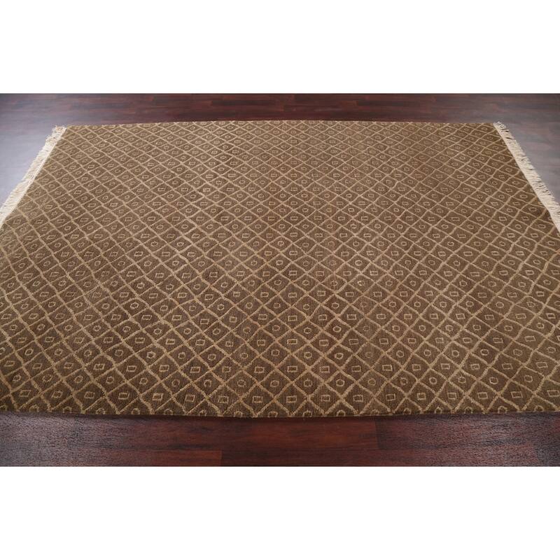 Vegetable Dye Trellis Nepalese Oriental Area Rug Handmade Wool Carpet - 6'1" x 9'0"