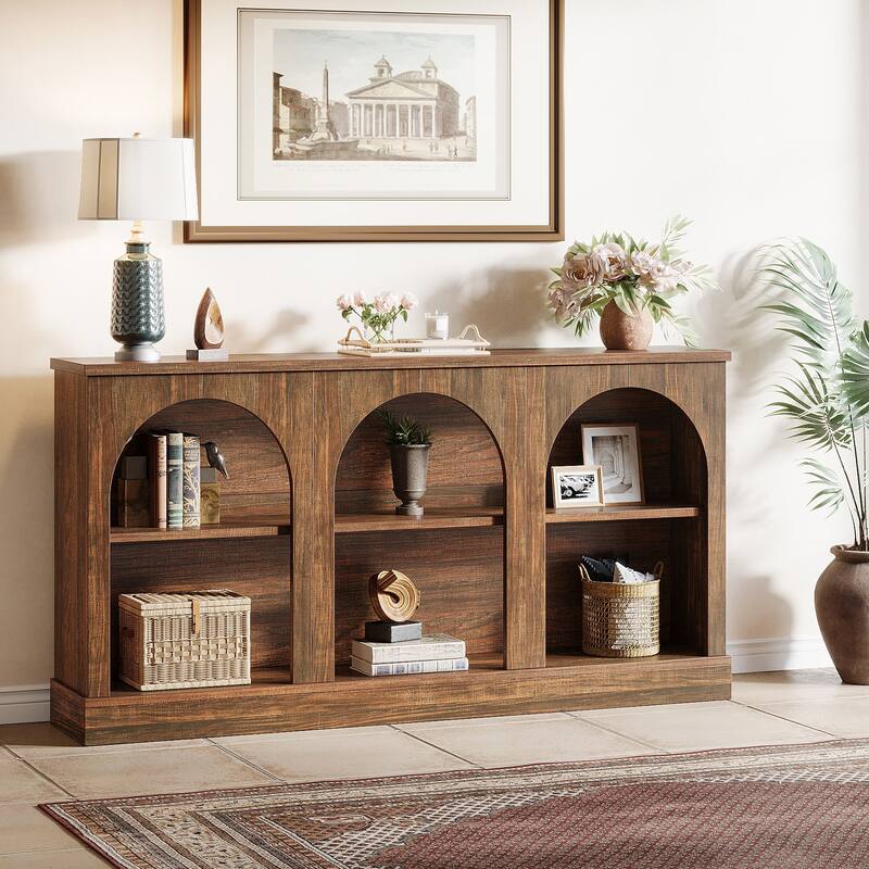 63-Inch Farmhouse Console Table with 3 Tier Storage