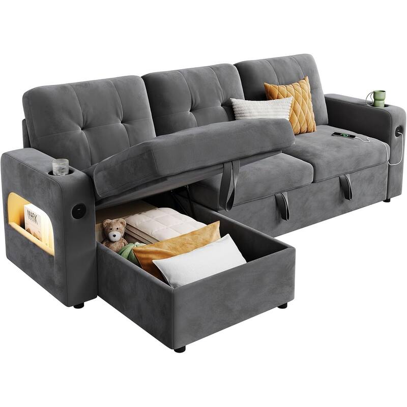 84" Sleeper Sofa Bed, Modular Sectional Cloud Couch with Reversible Storage Model