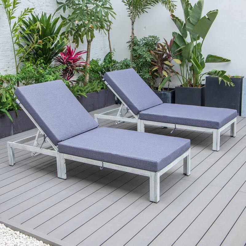 Chelsea Adjustable Chaise Lounge Chair with Weathered Grey Powder-Coated Aluminum Frame and Removable Cushions (Set of 2)