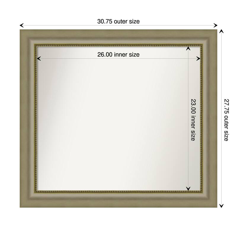 Vegas Silver Framed Non-Beveled Custom Wall Mirror, Bathroom Vanity Mirror - Outer Size: 30.75 x 27.75