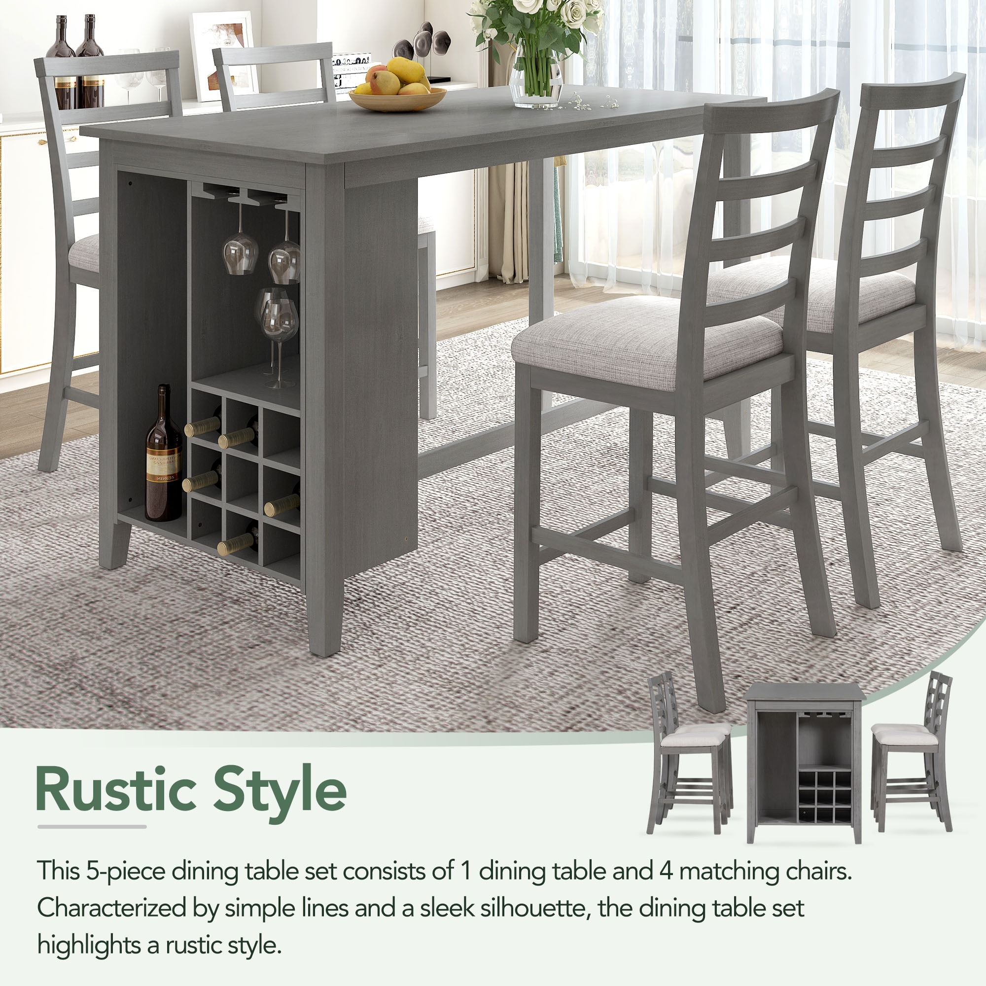5 piece wooden pub set with padded shop seats