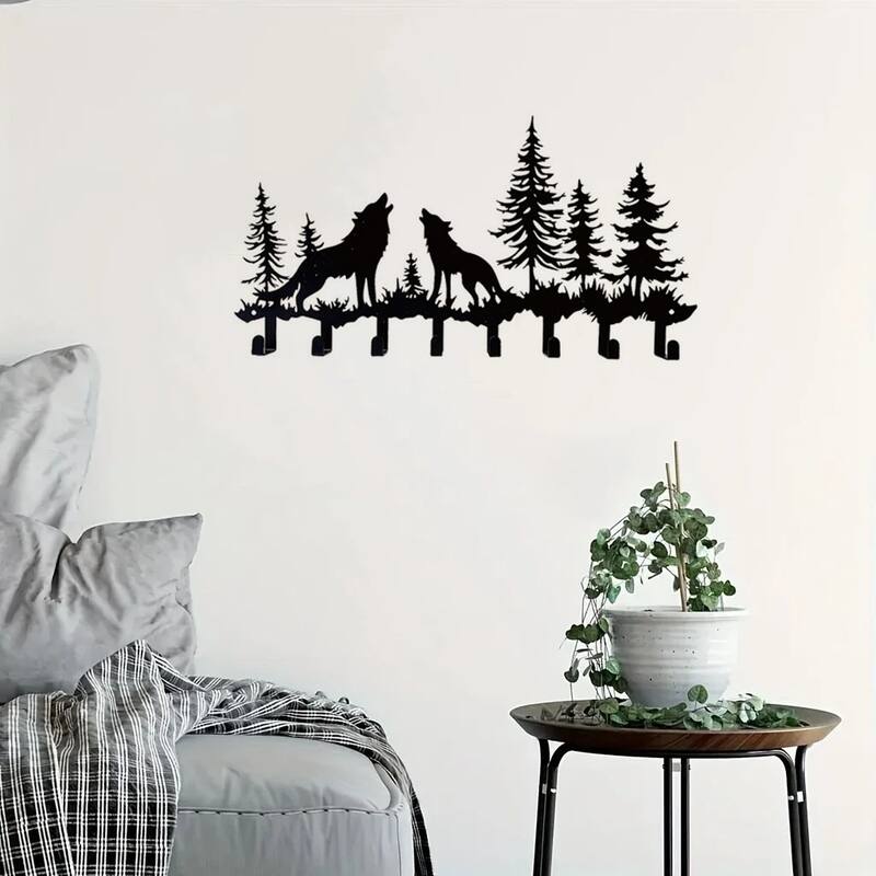 Rustic Wolf Wall-Mounted Metal Organizer Hooks For Keys Hats Bags
