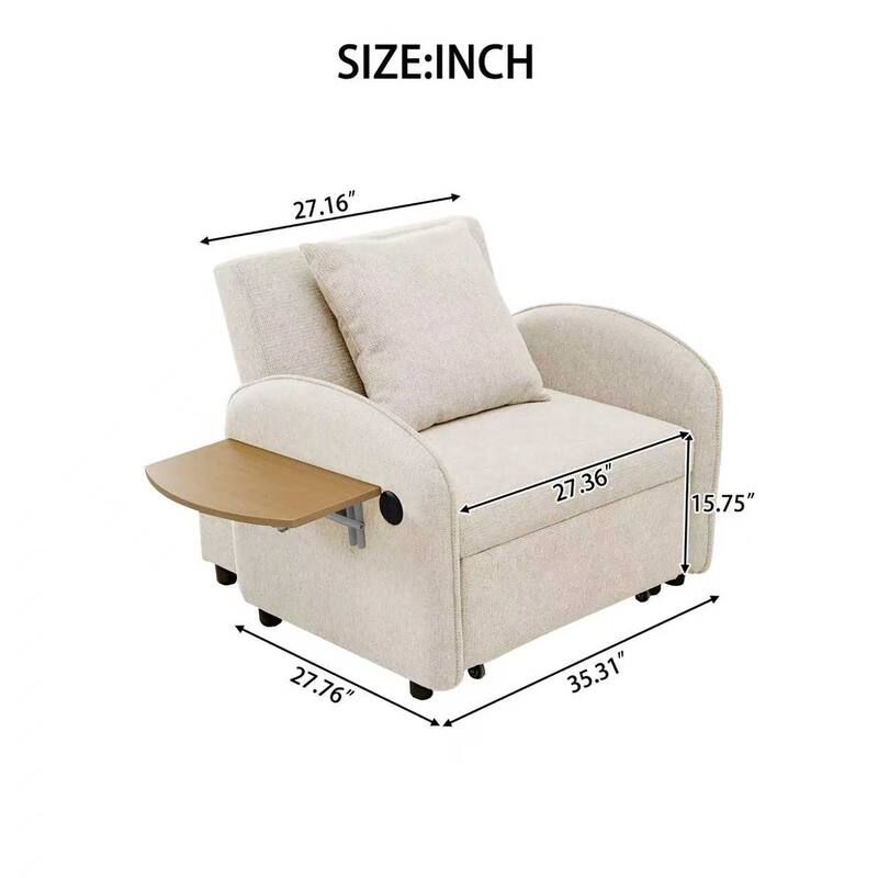 Convertible Single Chair Bed, 3 in 1 pull-out sofa bed comes with a computer board and USB ports