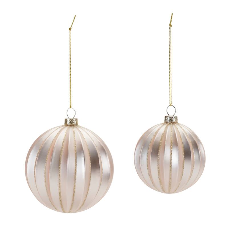 Metallic Ribbed Glass Christmas Ball Ornaments - 4" (101.6mm) - Silver - 6ct