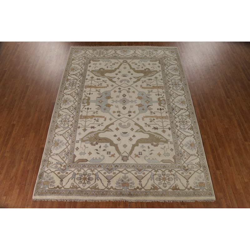 Floral Oushak Oriental Area Rug Hand-Knotted Wool Carpet - 9'0"x 11'11"