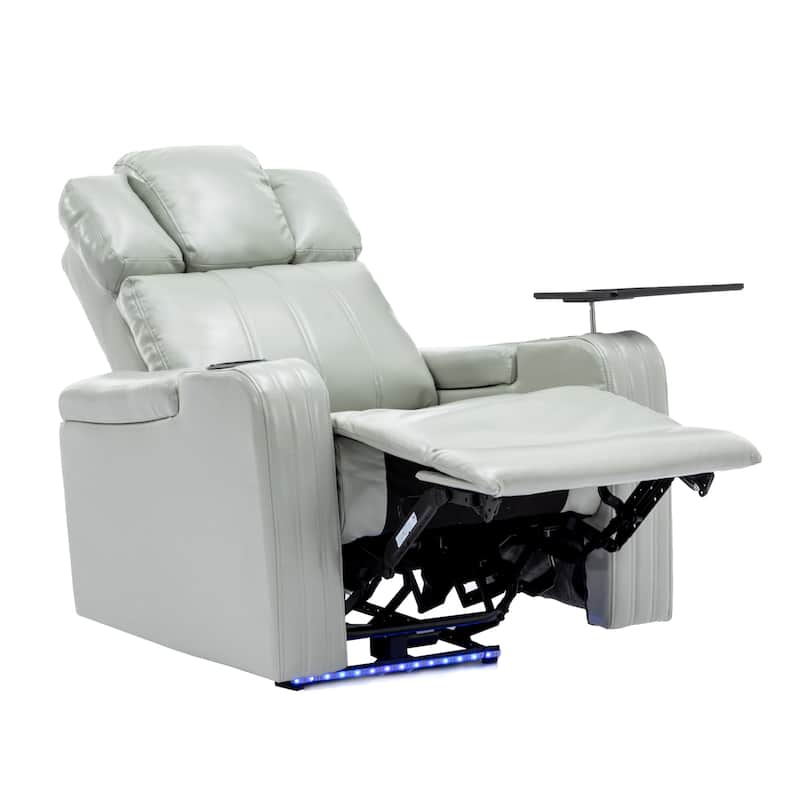 PU Leather Massage Chair with Cup Holder, Bluetooth Speaker and USB Ports Home Theater Recliner with Tray Table