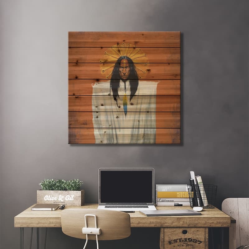 Sun Spirit Shaman Print On Wood by Lawrence Lee - Multi-Color