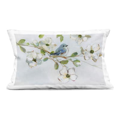 Stupell Bird Perched on Dogwood Decorative Printed Throw Pillow Design by Sally Swatland