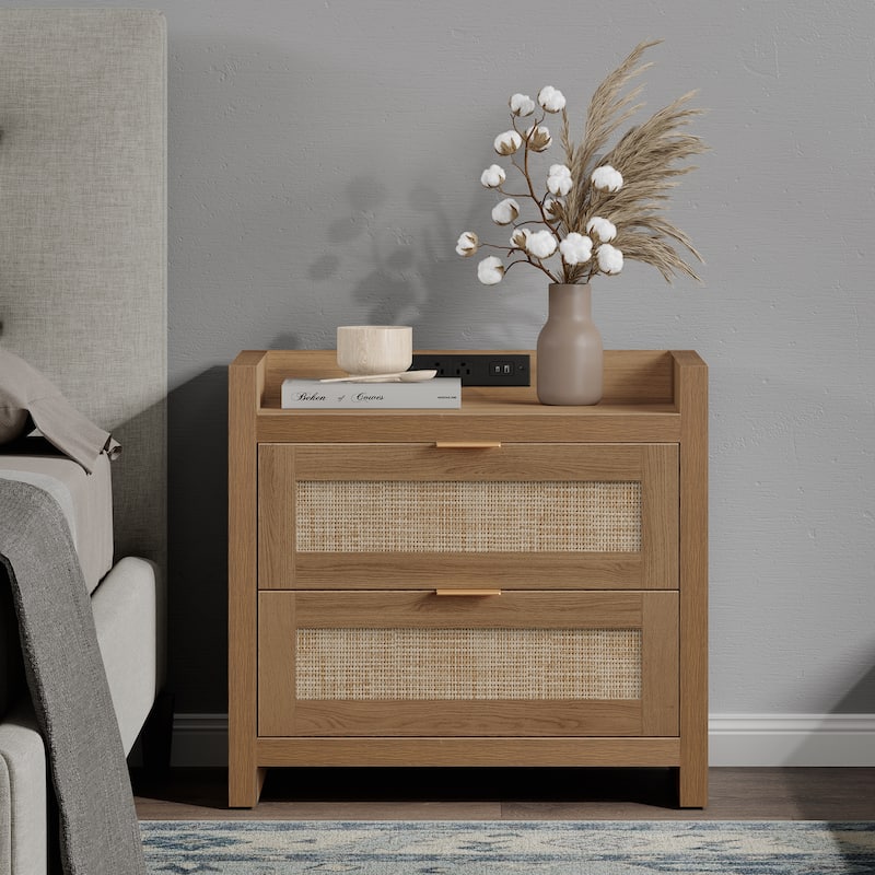 SICOTAS Farmhouse Set of 2 Nightstand with Charging Station and Drawers