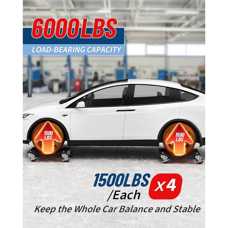 4 pcsHeavy-Duty Car Wheel Dolly Set 6000-lb Capacity with 360Degree Swivel Casters and Anti-Skid Plate Black