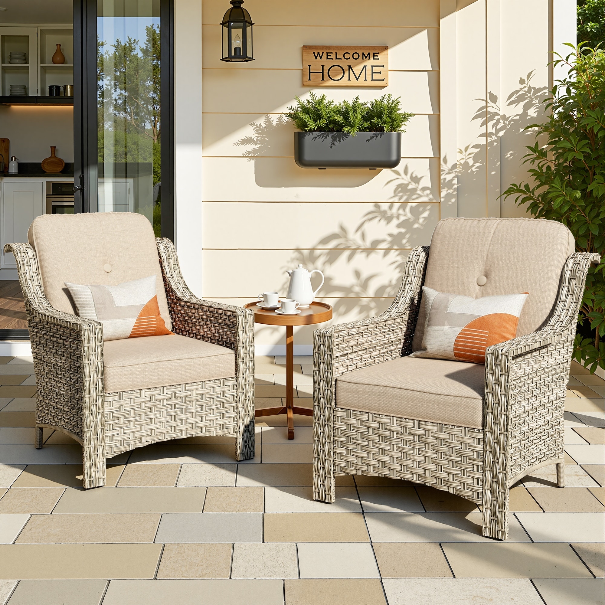HOOOWOOO 2-piece High Back Wicker Patio Chair Set