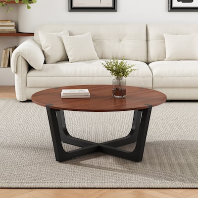 Acacia Solid Wood Coffee Table, Durable Acacia Solid Wood Frame, Brown & Black Color