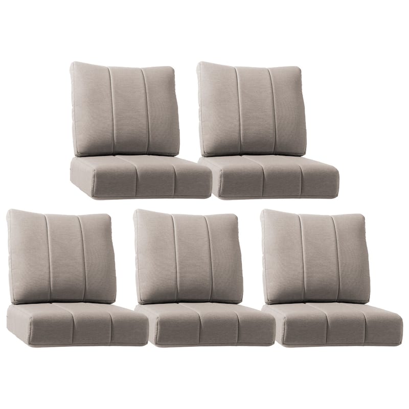 Gymojoy 24"x24"x6" Patio Thick Cushions & Pillows Set - Channel-Tufted Design Deep Seat Water & Fade Resistant Cushion Set - Beige - Five Sets
