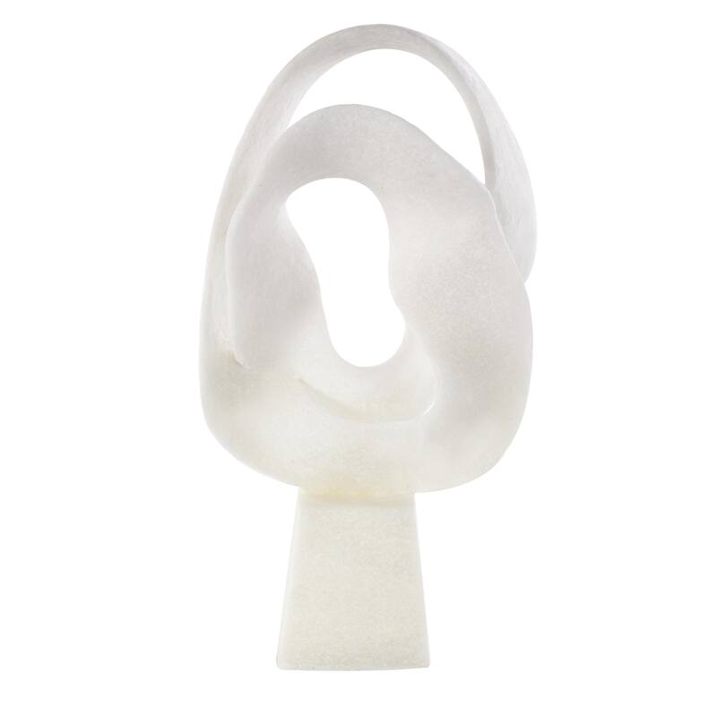 Polystone Abstract Textured Wave Decorative Sculpture with Elevated Base - White - Roche River Decor