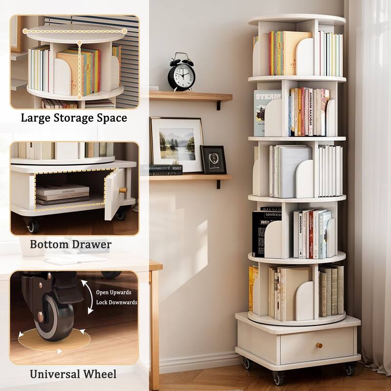 6 Tier Rotating Bookshelf, 360° Display Round Spinning Bookshelf