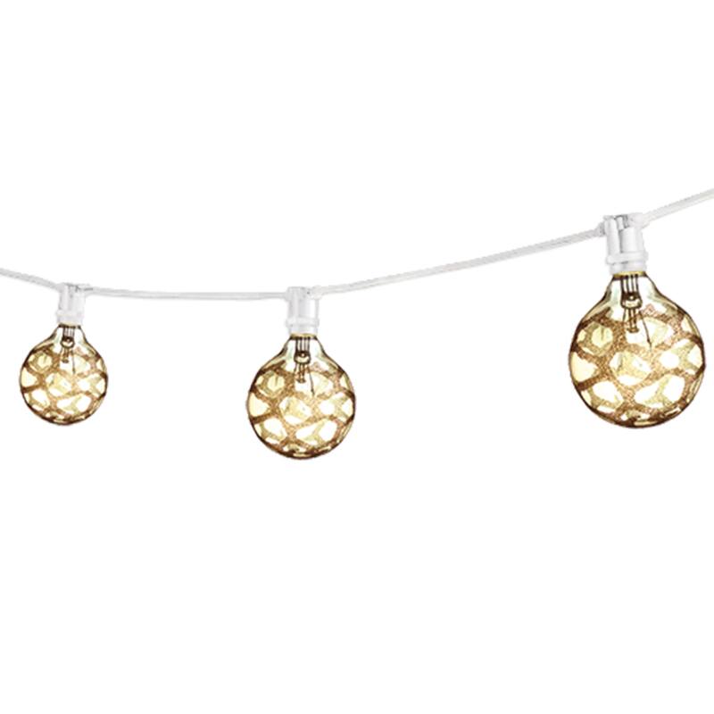 Bulbrite 25 ft Indoor/Outdoor 15-Socket (E12) Decorative String Light Kit, White - Amber Marble (G16) Bulbs, 25 Watt